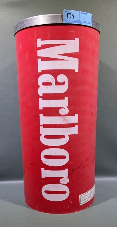 MARLBORO CIGARETTES ADVERTISING FLOOR ASHTRAY: Measures 21" in height and is 10" in diameter.