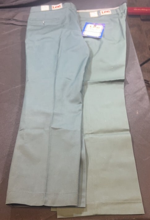 (2) NEW OLD STOCK LEE CHETOPA TWILL MEN'S PANTS: New old stock, both pairs retaining original tags. Size 36 x 30. Measure 42" in length.