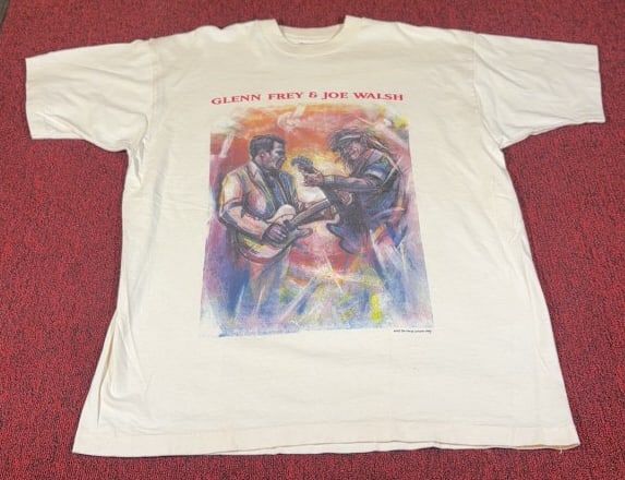 GLENN FREY & JOE WALSH PARTY OF 2 TOUR T-SHIRT: Size XL. Measures 29 1/2" in length.