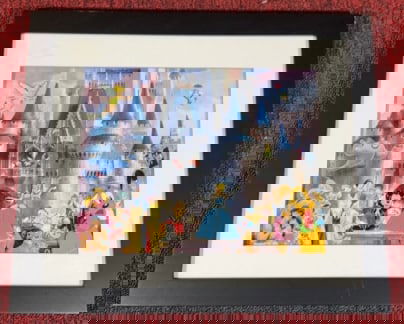 DISNEY PINS CASTLE PRINT INCLUDES 4 PINS: Frame measures 12 7/8 x 14 5/8".