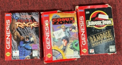 (3) SEGA GENESIS GAMES W/ BOXES: Primal Rage does not come with game. Games untested. Boxes measures 5" x 7".