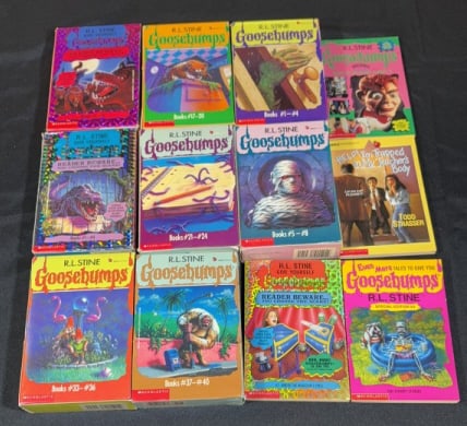 (36) R.L. STINE GOOSEBUMPS BOOKS W/ DUST COVERS: All but 4 books retain dust covers. Each set measures 5 3/8 x 7 3/4".