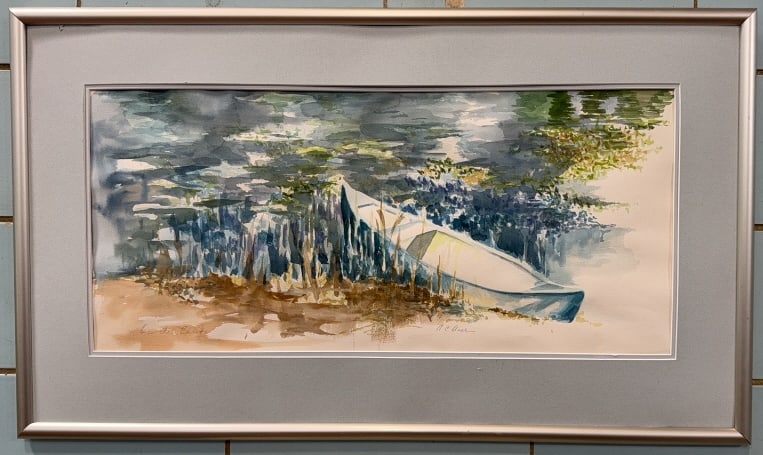 SIGNED WATERCOLOR OF POND SCENE (1 of 4)