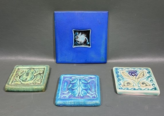4 VARIOUS ART POTTERY TILES: ~