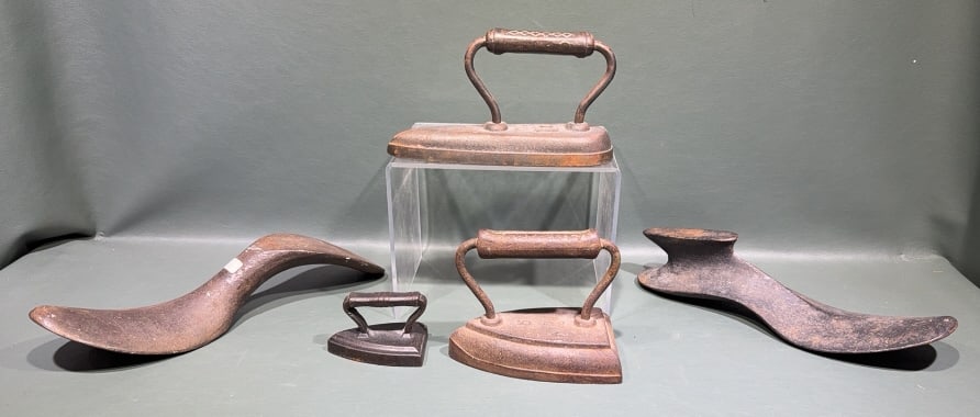 COLLECTION OF CAST IRONS & SHOE STRETCHERS: 12 1/2" X 3 1/2"