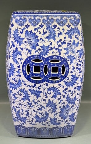 BLUE & WHITE ORIENTAL GARDEN SEAT: 19 1/2" X 10 1/2"