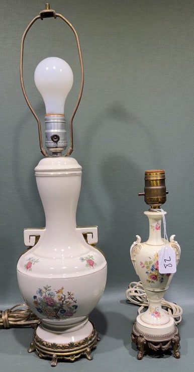 2 HAND PAINTED TABLE LAMPS: 23" X 9"