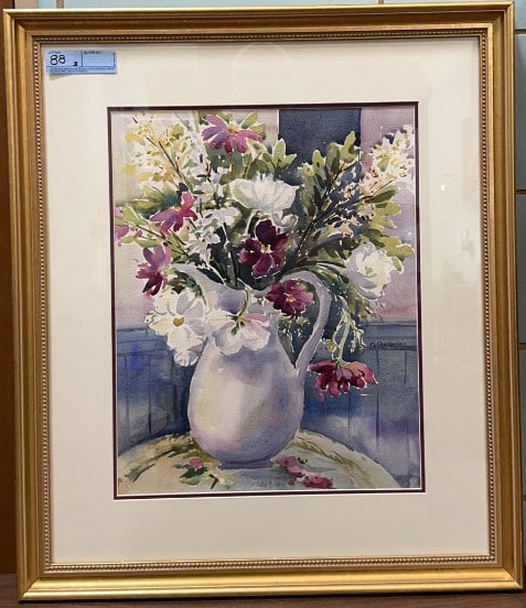 2 M. CHAMBERLAIN WATERCOLORS & FLOWER PRINT: 26" X 31"
