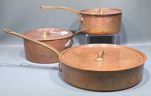 3 COPPER PANS WITH LIDS (1 of 8)
