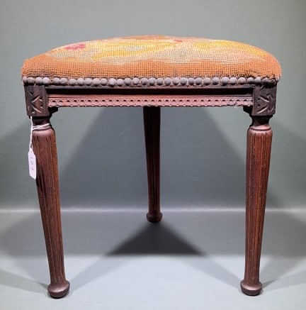 FRENCH NEEDLEPOINT 3 LEGGED STOOL (1 of 4)