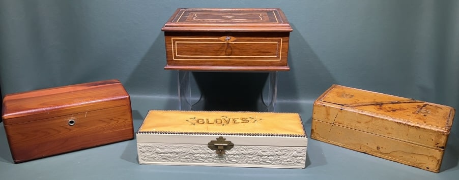 4 VARIOUS BOXES: 12" X 5"