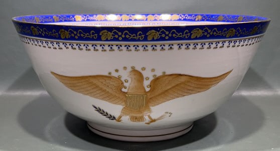 PORCELAIN PUNCH BOWL W/ AMERICAN EAGLE: 12" X 6"
