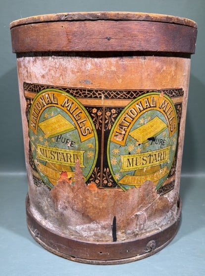 NATIONAL MILLS MUSTARD ADVERTISING BOX: 12-1/2" X 11"