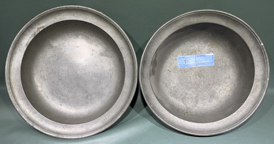 2 ANTIQUE PEWTER BOWLS: 9-1/2" X 3"