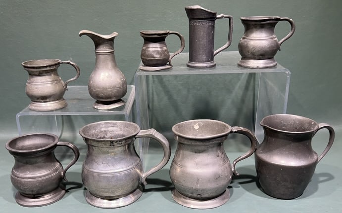 COLLECTION OF ANTIQUE PEWTER MUGS & PITCHERS (1 of 7)