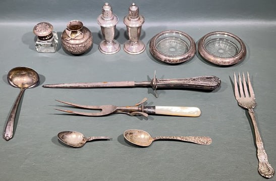 COLLECTION OF VARIOUS STERLING FLATWARE & VASE LOT: ~