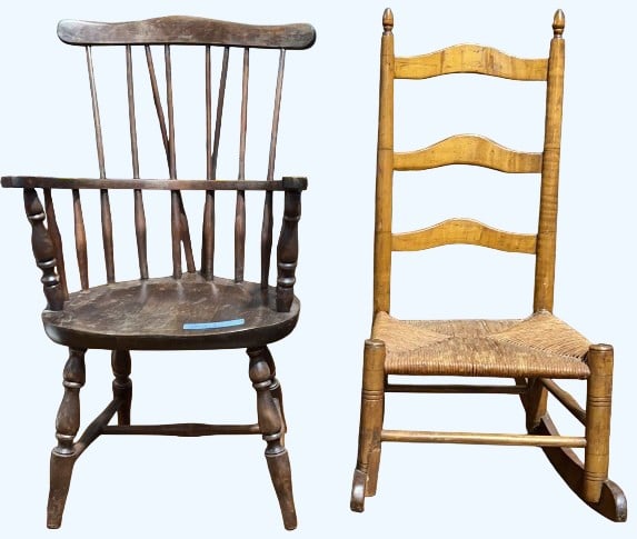 ANTIQUE CHILD'S ROCKER & WINDSOR CHAIR: 29" X 13"