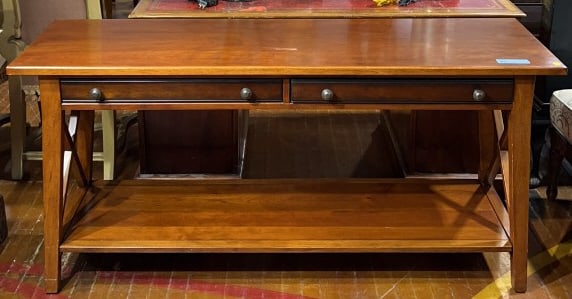 BASSETT 2 DRAWER HALL TABLE: 60" X 29 1/2" X 18"