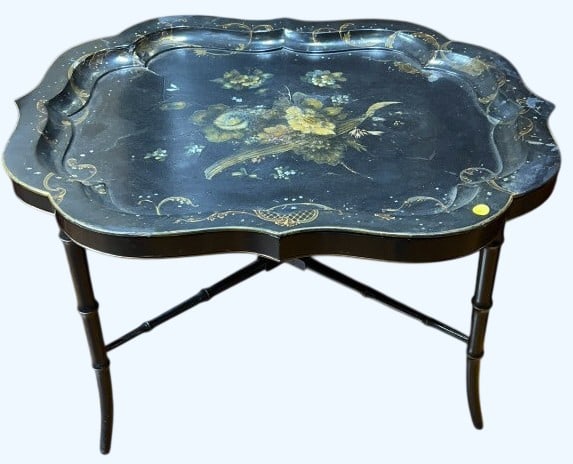 ANTIQUE DECORATED PAPER MACHE TRAY & TABLE (1 of 4)