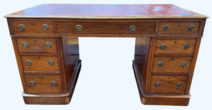 ANTIQUE ENGLISH LEATHER TOP 3 PIECE DESK (1 of 5)