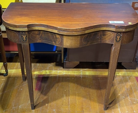 INLAID MAHOGANY GAME TABLE (1 of 4)