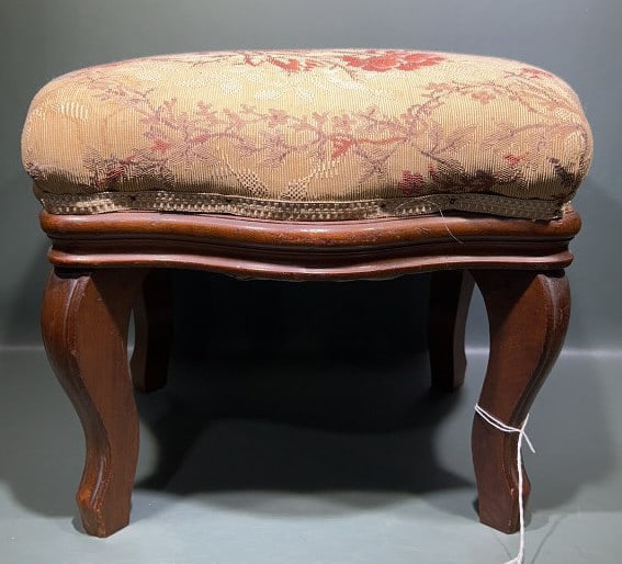 WALNUT UPHOLSTERED STOOL (1 of 3)