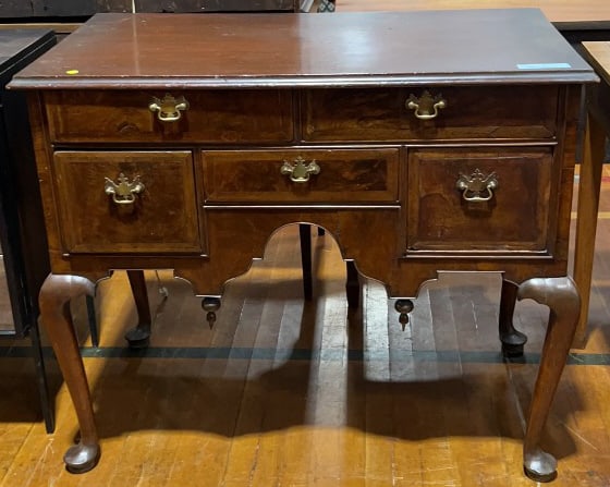 ANTIQUE BANDED MAHOGANY HIGHBOY W/ REPLACED TOP (1 of 5)