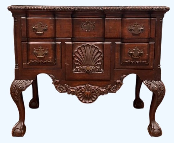 SOLID MAHOGANY CARVED CHIPPENDALE LOW BOY: 29 1/2" X 34" X 20"