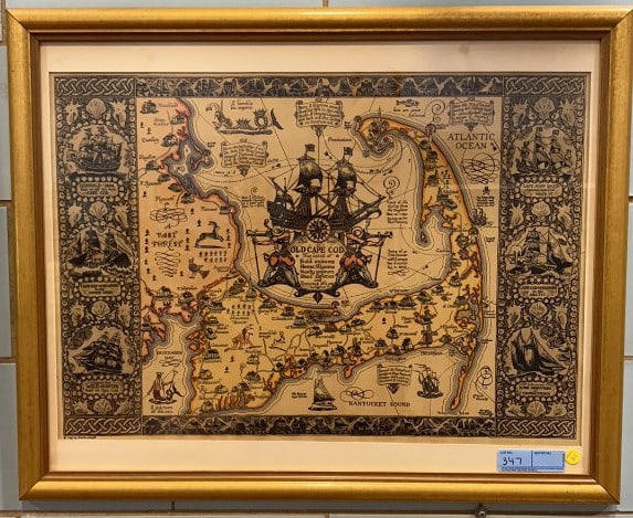 FRAMED CAPE COD MAP: 30 1/2" X 24"