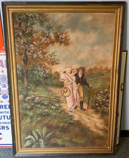 LARGE VICTORIAN PAINTING ON FABRIC (1 of 6)