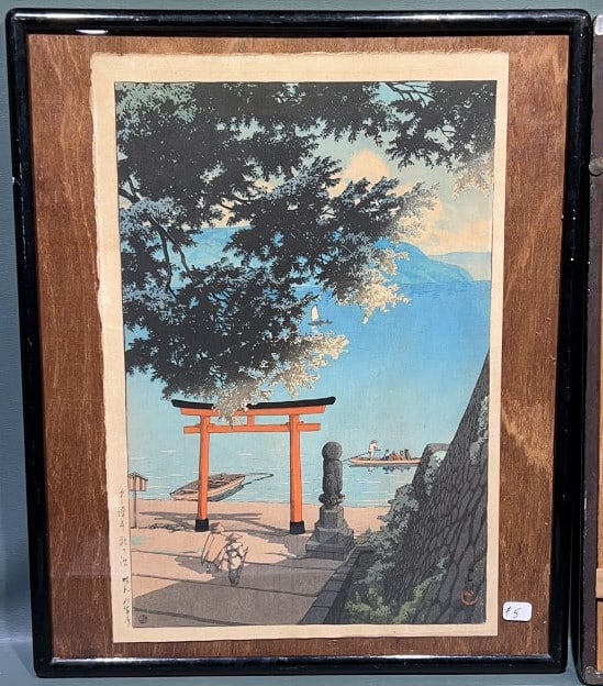 KAWASE HASUI JAPENESE WOODBLOCK "LAKE CHUZENJI": 1931 Shin Hanga Ukiyo-E. Sight Size 10 1/2" c 15 1/2"