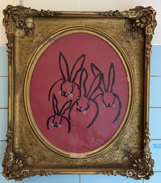 RABBIT OIL PAINTING IN ANTIQUE GOLD FRAME (1 of 7)