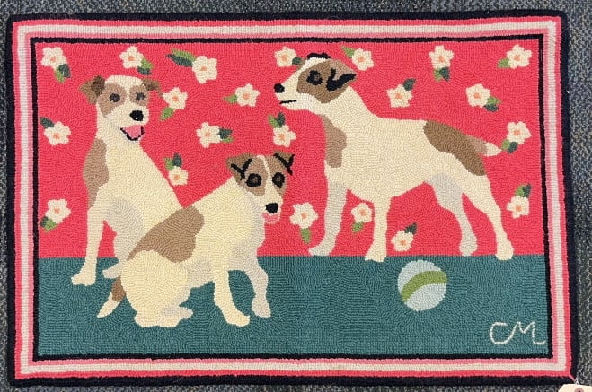 HOOKED DOG RUG: 32" X 22"