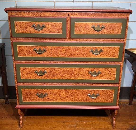 ANTIQUE GRAIN PAINTED MULE CHEST: 40" WIDE X 19" DEEP X 47" TALL