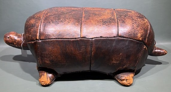 DIMITRI OMERSA ABERCROMBIE & FITCH LEATHER TURTLE: SHOWS WEAR PLEASE SEE PHOTOS MISSING ONE EYE 24" X 14" X 8"