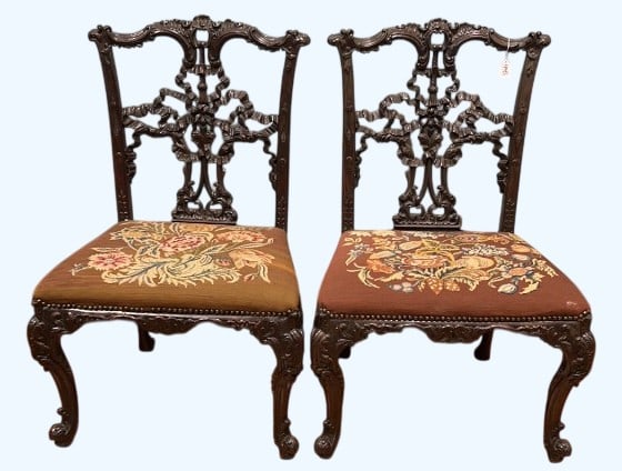 PAIR OF ANTIQUE MAHOGANY RIBBON BACK SIDE CHAIRS (1 of 7)