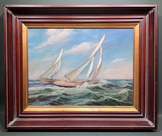 PHILIP H. COOPER OIL ON CANVAS OF SAILING RACE (1 of 7)