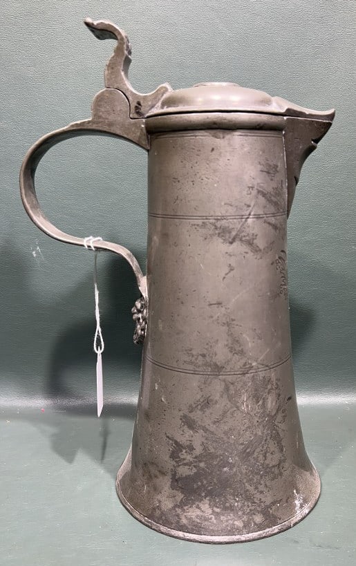 ANTIQUE PEWTER TANKARD / PITCHER DATED 1770: 11" X 7-1/2"