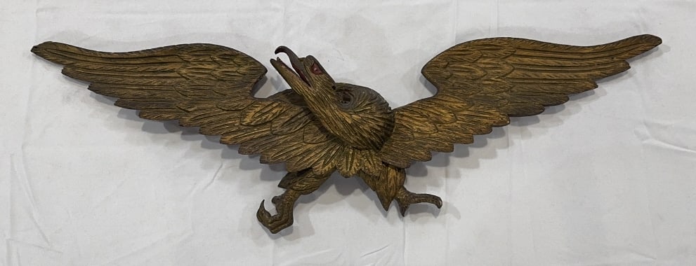 ANTIQUE CARVED GOLD GILT WOODEN EAGLE: 39" X 12"