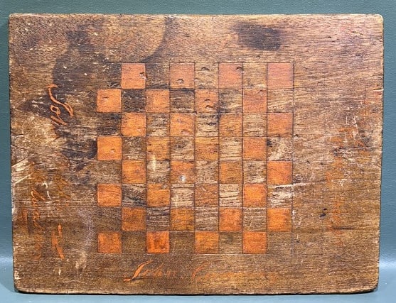 ANTIQUE SIGNED HANDMADE & PAINTED GAME BOARD (1 of 6)