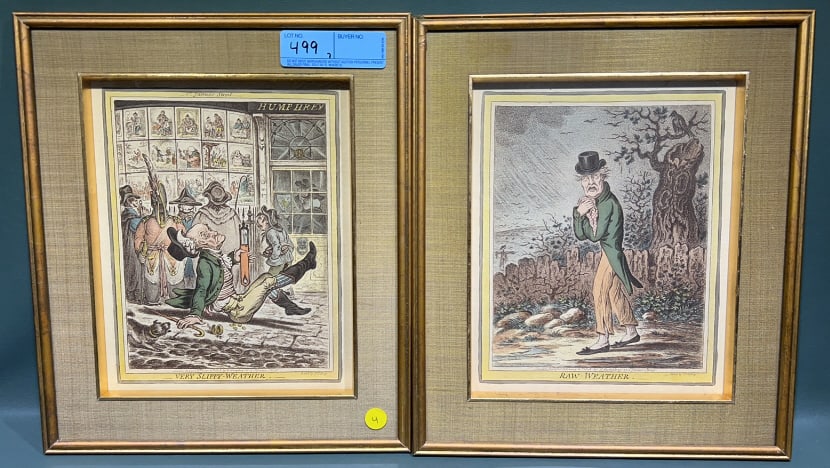 7 JAMES GILLRAY WEATHER RELATED PRINTS: EACH ONE 14-3/4" X 12-3/4"