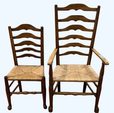 8 ANTIQUE COUNTRY QUEEN ANNE LADDER BACK CHAIRS (1 of 11)