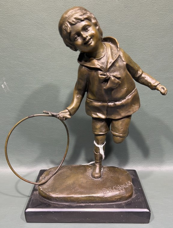DEMETRE H. CHIPARUS BRONZE SCULPTURE OF A BOY: 9" TALL