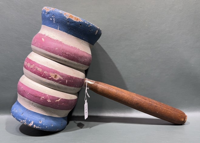 ANTIQUE PAINTED DECORATED CARVEL MALLET: 10" X 16"