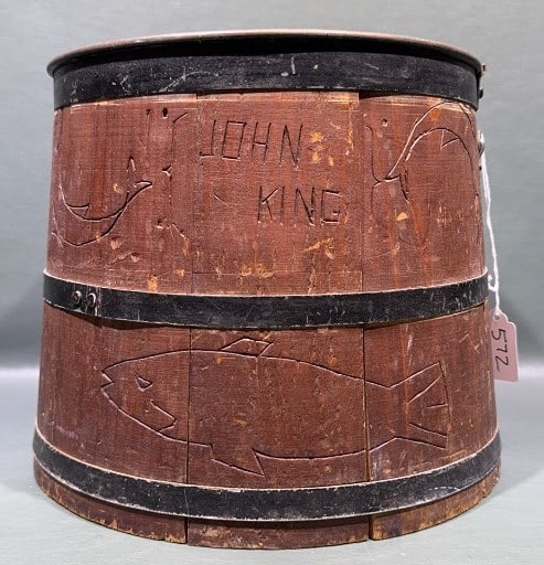 "JOHN KING" DECORATED FISH FURKIN: 11" X 9"