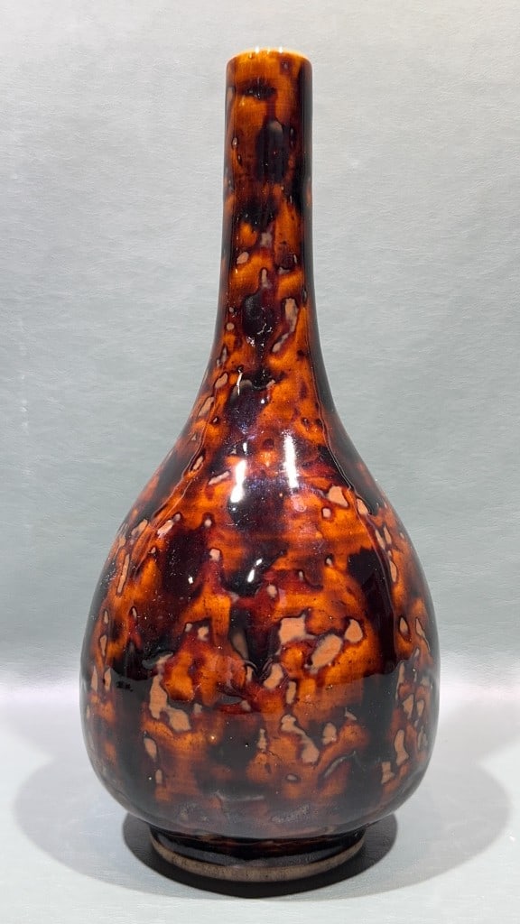 ANT. CHINESE PORCELAIN VASE TORTOISE SHELL GLAZE: 12" TALL