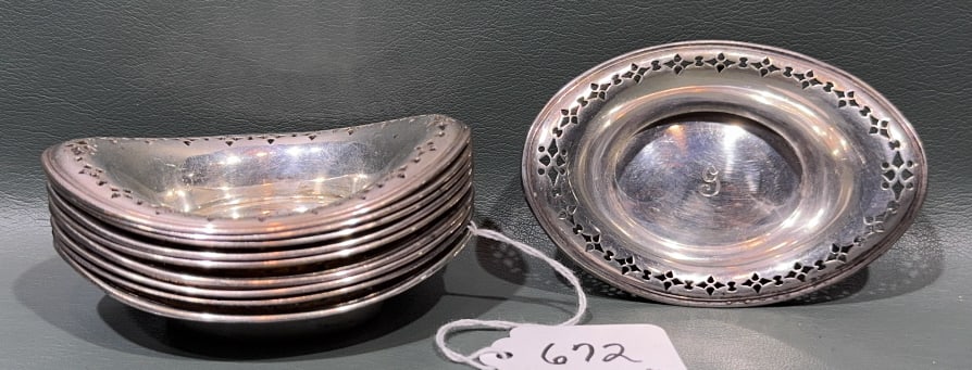 SET OF 10 TIFFANY & CO. STERLING SILVER MINT DISHS: 15.6 OZT 4"