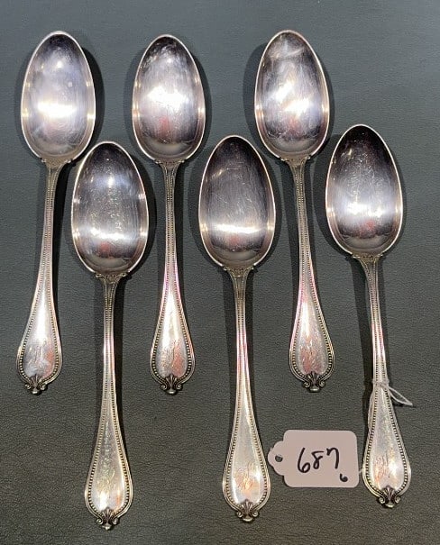 SET OF 6 TOWLE OLD NEWBURY STERLING TABLE SPOONS: 9.4 OZT 7-3/4"