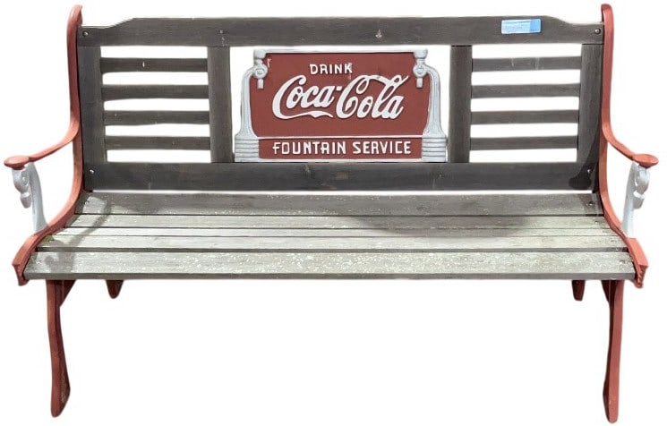 VINTAGE IRON & WOOD COCA-COLA ADVERTISING BENCH: 50" X 30" X 24"