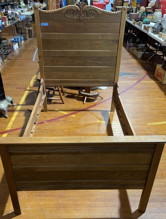 ANTIQUE CARVED OAK YOUTH BED (1 of 4)